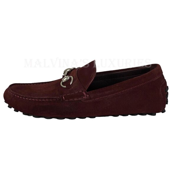 GUCCI SHOES MENS DRIVER BURGUNDY SUEDE w HORSEBIT PEBBLE SOLE sz 7.5 8 US main image 9